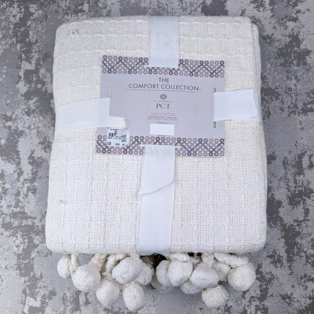 The Comfort Collection PCT 2 Pack Throw Blankets Taupe Cream 100% Cotton NEW